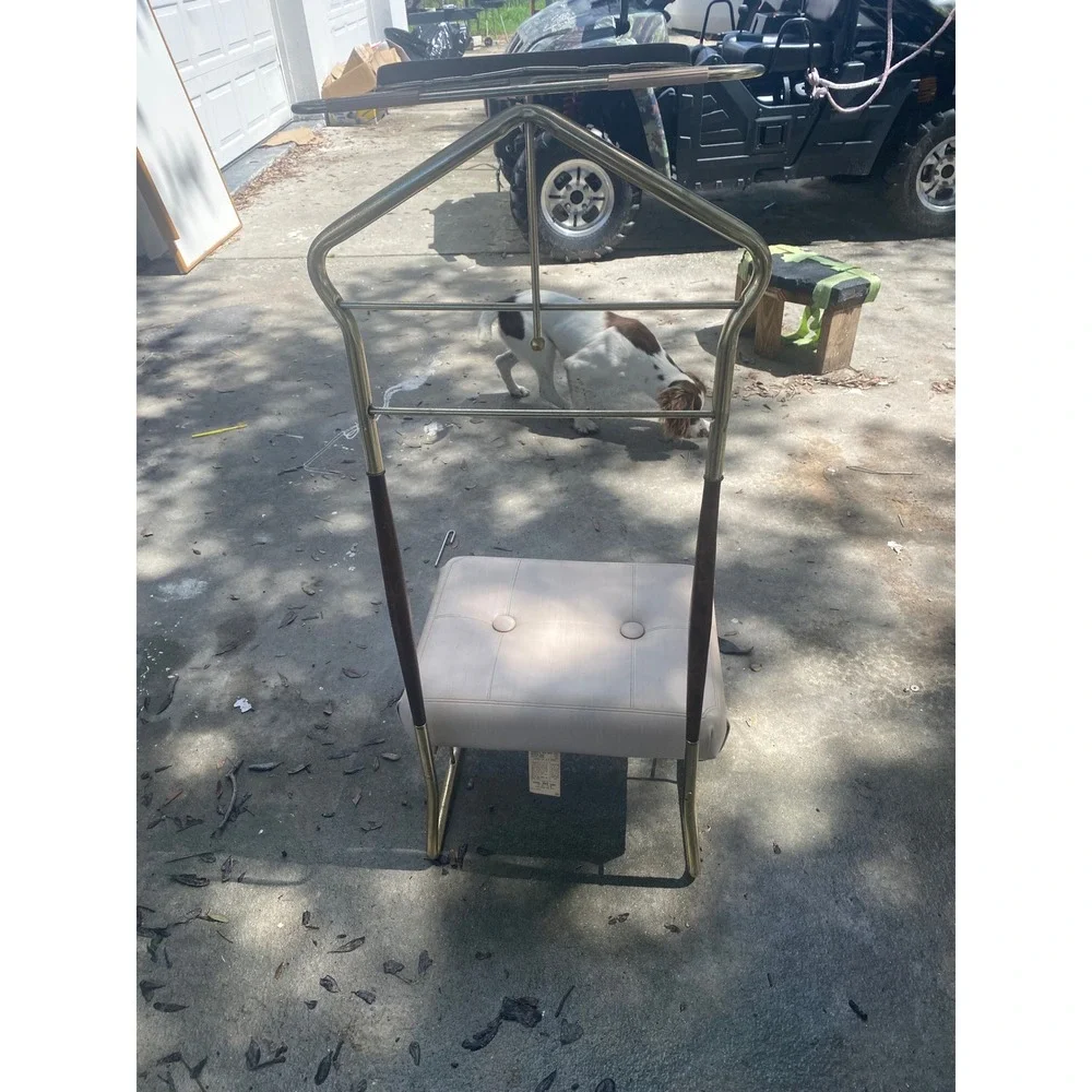 Vintage Pearl-Wick Valet Chair Mid Century Modern Brass Wood Suit‎ Stand Rack